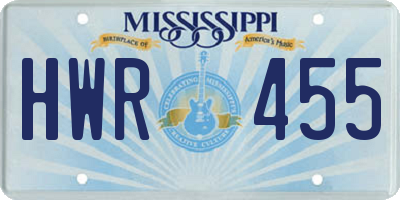 MS license plate HWR455