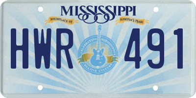 MS license plate HWR491