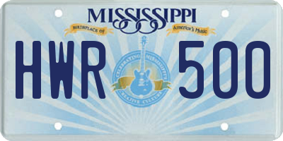MS license plate HWR500