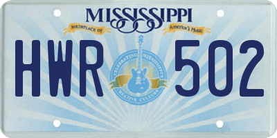 MS license plate HWR502