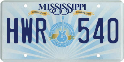 MS license plate HWR540