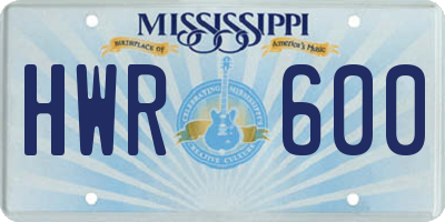 MS license plate HWR600
