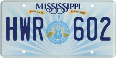 MS license plate HWR602