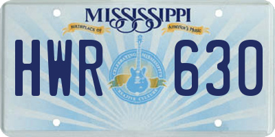 MS license plate HWR630