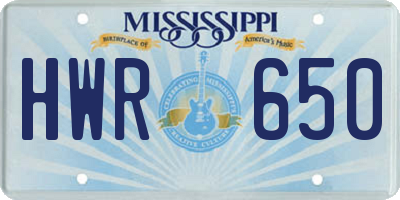 MS license plate HWR650
