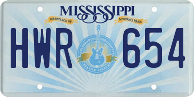 MS license plate HWR654