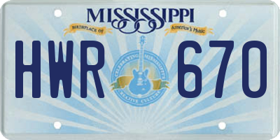 MS license plate HWR670