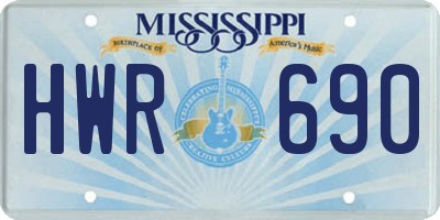 MS license plate HWR690