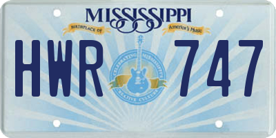 MS license plate HWR747
