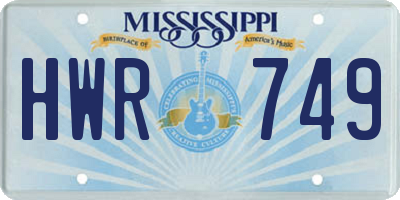 MS license plate HWR749