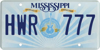 MS license plate HWR777