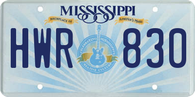 MS license plate HWR830