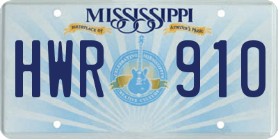 MS license plate HWR910