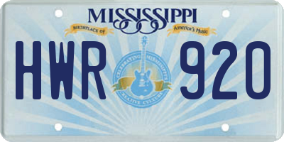 MS license plate HWR920