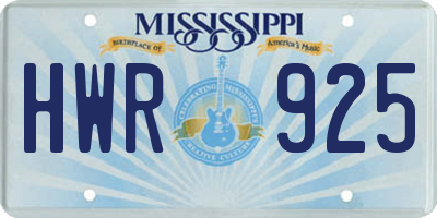 MS license plate HWR925