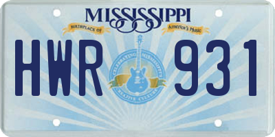 MS license plate HWR931
