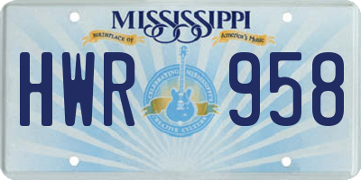 MS license plate HWR958