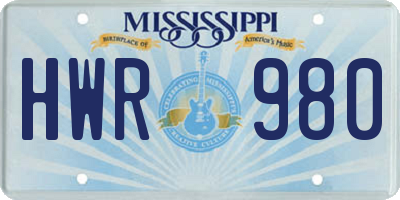 MS license plate HWR980