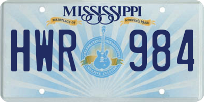 MS license plate HWR984