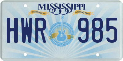 MS license plate HWR985