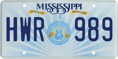 MS license plate HWR989