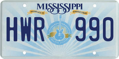 MS license plate HWR990