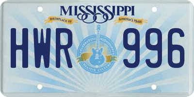 MS license plate HWR996