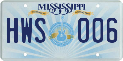 MS license plate HWS006