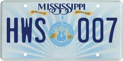 MS license plate HWS007