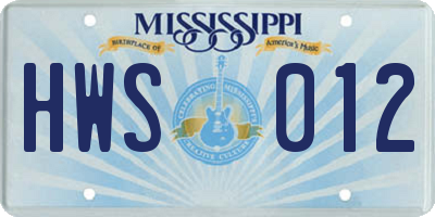 MS license plate HWS012
