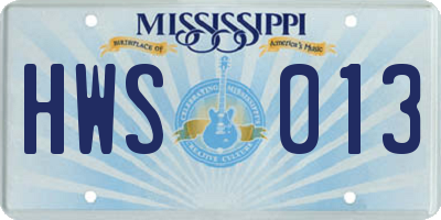 MS license plate HWS013