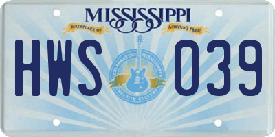 MS license plate HWS039