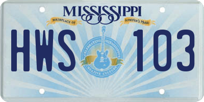 MS license plate HWS103