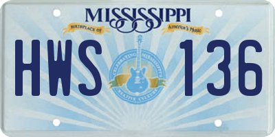 MS license plate HWS136