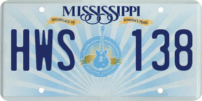 MS license plate HWS138