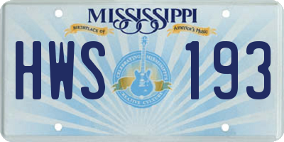 MS license plate HWS193