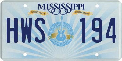 MS license plate HWS194