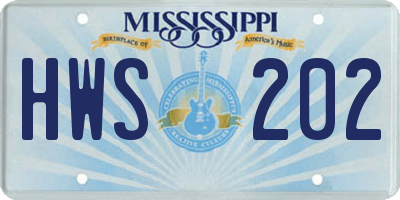 MS license plate HWS202