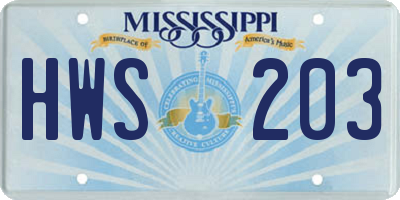 MS license plate HWS203