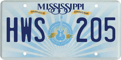 MS license plate HWS205