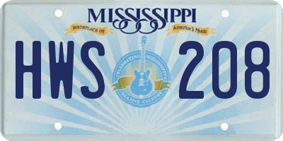 MS license plate HWS208
