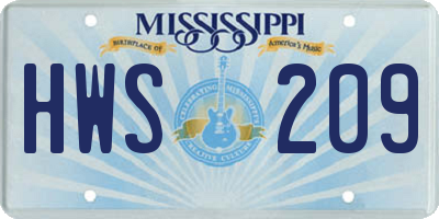 MS license plate HWS209