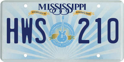 MS license plate HWS210