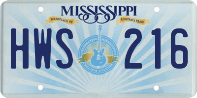 MS license plate HWS216