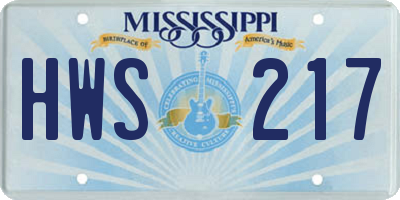 MS license plate HWS217