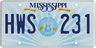 MS license plate HWS231