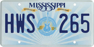 MS license plate HWS265