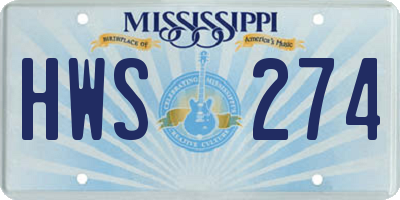 MS license plate HWS274