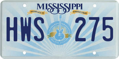 MS license plate HWS275