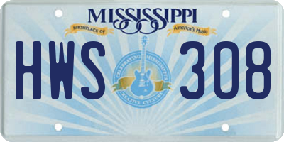 MS license plate HWS308